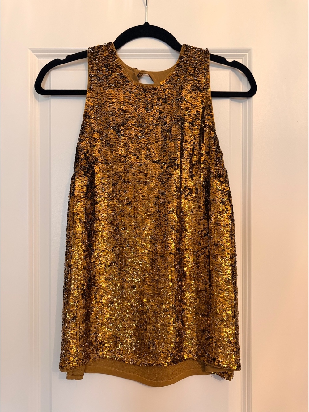 French Connection Gold Sequin Sleeveless Tank Top Size 6